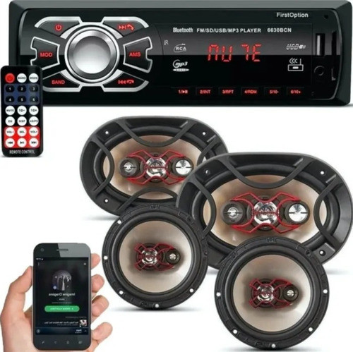 Combo Radio Auto Bluetooth + 2 Parlantes 6x9 Y 2 De 6 Bravox 0