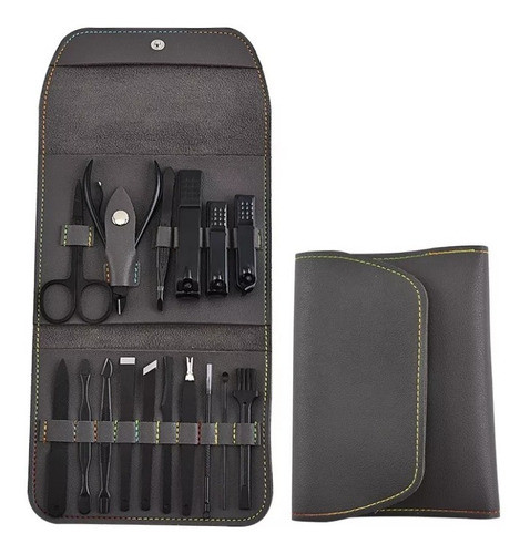 Set Manicura Pedicura Ecocuero Acero Inoxidable 16 Piezas 0