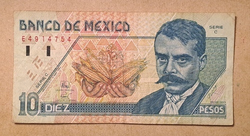 Mexico Billete 10 Pesos Año 1994 Exiliado Zapata. Usado!!! 1