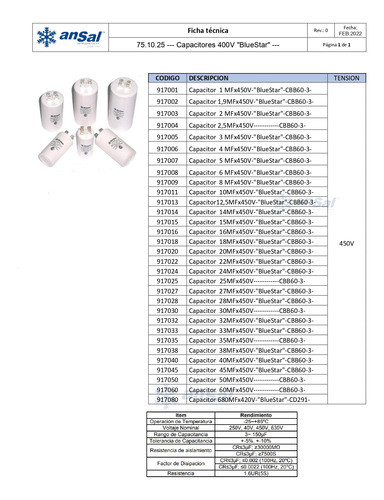 Capacitor De Marcha 5uf Microfaradios 450v 50/60hz Bluestar 1