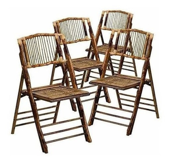 Silla Plegable Exterior De Bambu X4 Unidades Eventos Jardín 0
