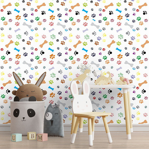 Papel De Parede Adesivo Pet Shop Com Patinhas Coloridas 15m 0