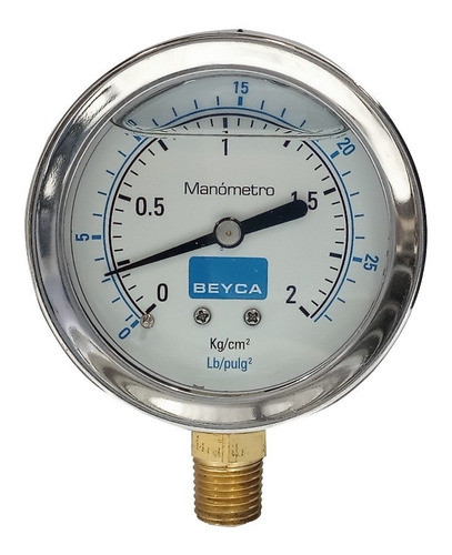 Manómetro Con Glicerina  2 Kg/cm² 2 Bares Beyca Mm2-44 2 0