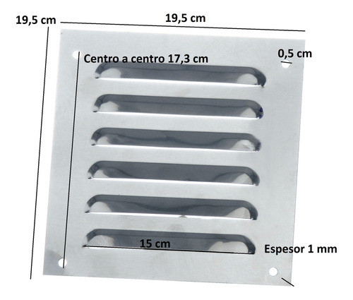 Reja Rejilla Ventilacion 19,5 Cm Acero Inoxidable C/ Agujero 1