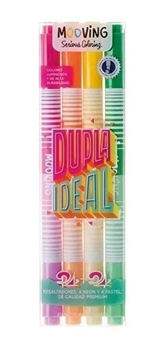 Resaltador Mooving Duo Dupla Ideal Pack De 4 Neon + 4 Pastel 0