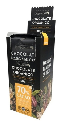 Barra De Chocolate Orgánico 70% De 100g Colonial X 4u 0
