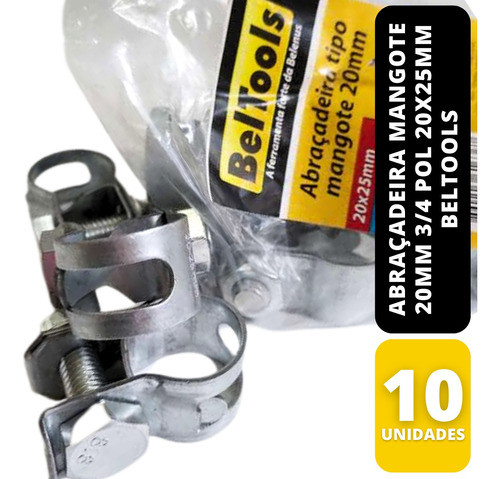 Kit C/ 10 Abraçadeira Mangote 20mm 3/4 Pol 20x25mm Beltools 1