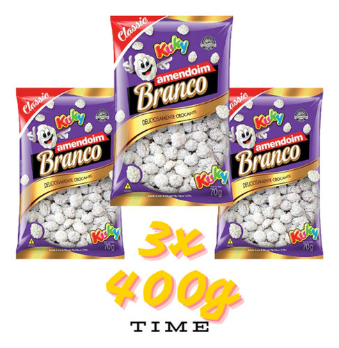 Amendoim Crocante Confeitado Casquinha Branca Pacote 3x 400g 0