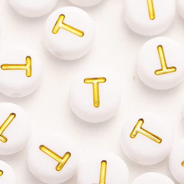 Cuentas Redondas Blancas Con Letra T Dorada X 200u 7x4mm 0 Cuentas Redondas Blancas Con Letra T Dorada X 200u 7x4mm 0