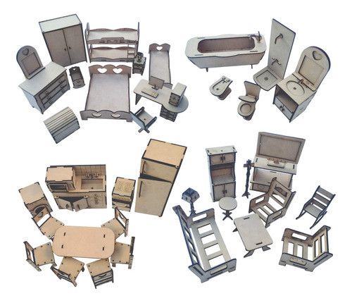 Muebles De Muñecas Grandes 35 Piezas Mdf Laser 0