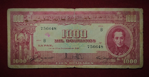 Billete 1000 Bolivianos 1945 Bolivia Pick 144 A.3 Bolivar 0