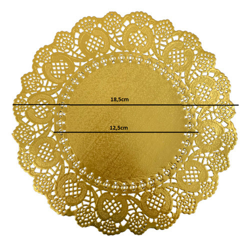 Fundo Bandeja Redondo Papel Rendado Dourado 18,5cm 40un 1