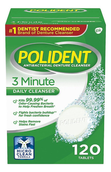 Limpador De Dentadura Polident 120 Pastilhas Importado Usa 0
