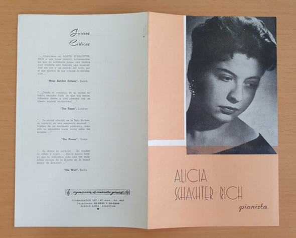 Programa Pianista Alicia Schachter Rich Año 1962 1
