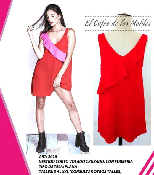 Molde Digital Vestido Volado Cruzado, Pack Talles S Al Xxl 1