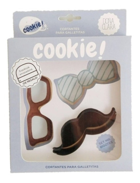 Set Cortante Galletitas X 3 - Doña Clara Bigote Anteojo Moño 0 Set Cortante Galletitas X 3 - Doña Clara Bigote Anteojo Moño 0