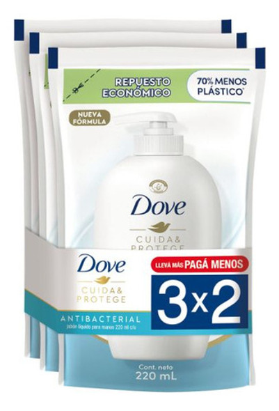 Dove Jabon Para Manos Antibacterial 3x2 - 220ml C/u 0 Dove Jabon Para Manos Antibacterial 3x2 - 220ml C/u 0