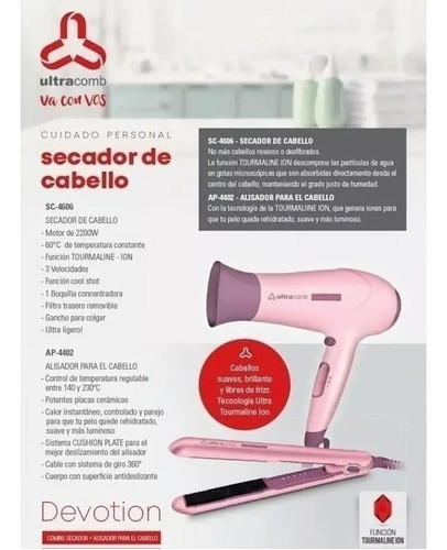 Combo Ultracomb Devotion Secador + Alisador Para El Cabello 1