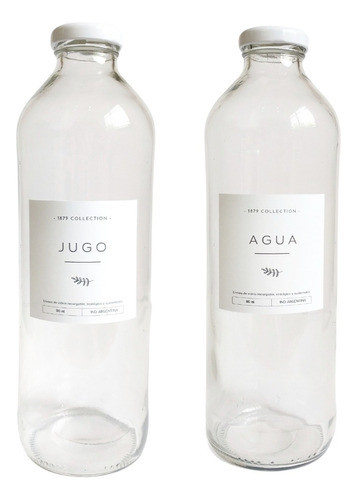 Set 2 Botellas De Vidrio Etiquetas Lavables Agua+limonada 0