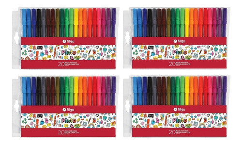 4 Blister De Marcadores Filgo Escolares X20 Colores Lavables 0