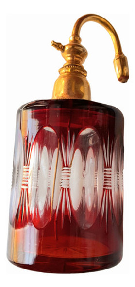 Antiguo Perfumero Cristal Tallado Color Rubi Art Deco 0