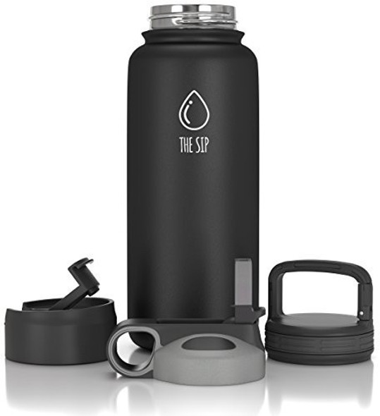 Botella De Agua De Acero Inoxidable De 32 Onzas, Tres Tapas 1