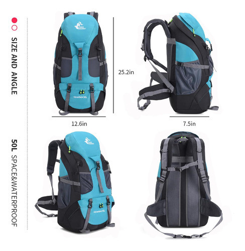 Mochila Para Senderismo 50l Ligera Ergonomica Celeste Bse... 1