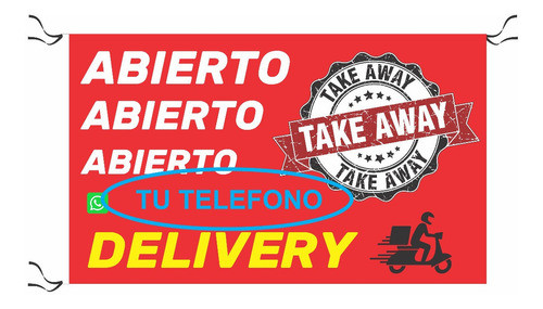 Bandera Cartel Delivery Takeaway Personalizado 2x1.24m Tela 0