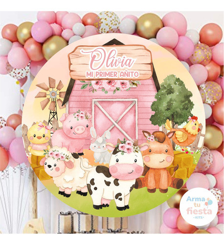 Banner La Granja Acuarela Rosa Personalizado Imprimible 0