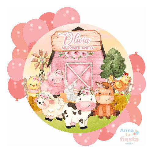 Banner La Granja Acuarela Rosa Personalizado Imprimible 0