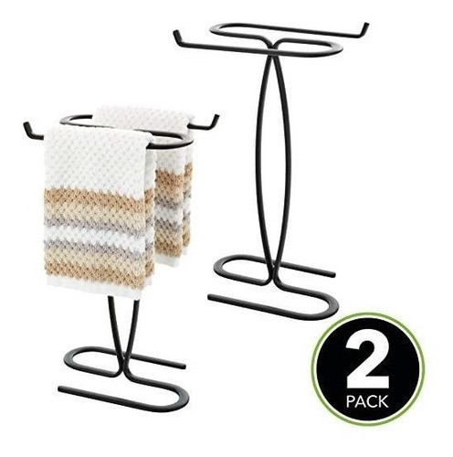 2 Toalleros De Mano Moderno Metal 2 Caras Color Negro Mate 1