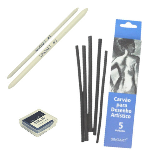 Kit Desenho Carvão + Esfuminho Sinoart + Limpa Tipos 0