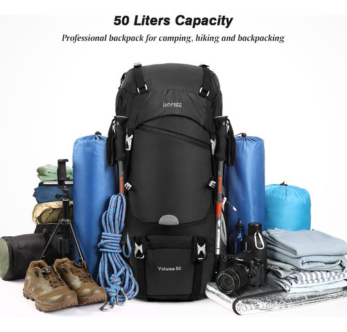 Mochila Camping Liviana Negra Impermeable Ergonomica 50l 1