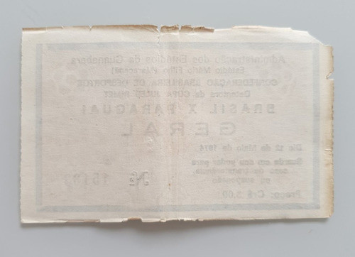 Ingresso Futebol Brasil X Paraguai Amistoso 1974 Maracanã 1