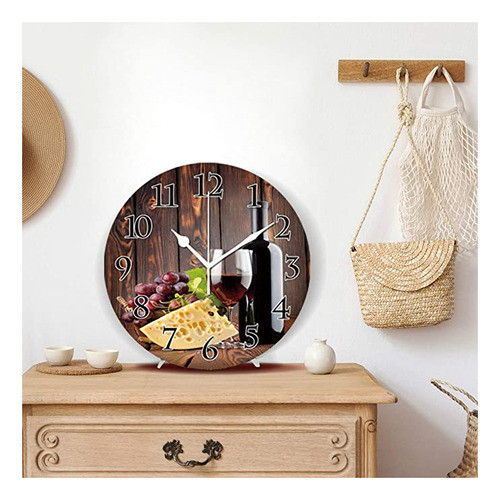 Reloj De Pared Silencioso, Botella De Vino Tinto Y Queso De. 1