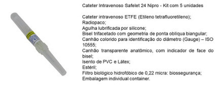 Cateter Intravenoso Radiopaco Safelet 24g Nipro - Kit Com 5 1