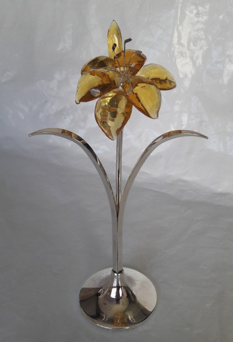 Adorno Flor Iris Cristal Facetado Y Metal Plateado Godinger 0