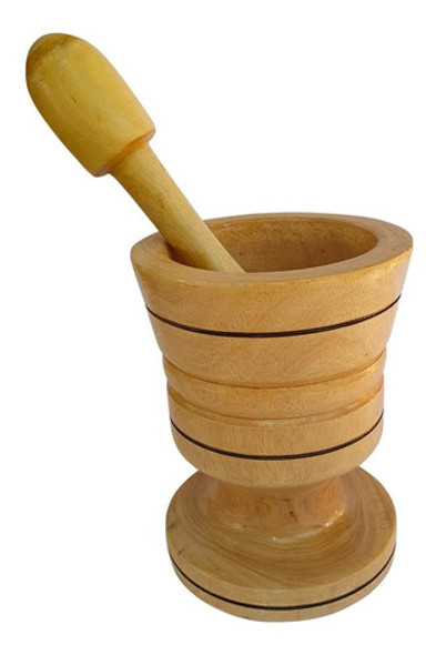 Pilao De Madeira Socador Alho Amassador Temperos Almofariz 0