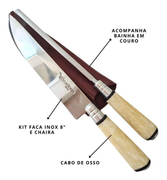 Faca E Chaira Profissional Artesanal Churrasco Bainha Couro 1