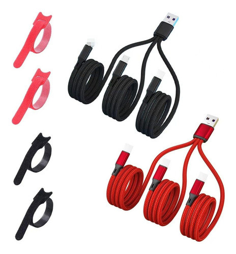 Cable De Carga Mltiple 3 En 1 De Nailon Trenzado Mltiple Usb 0