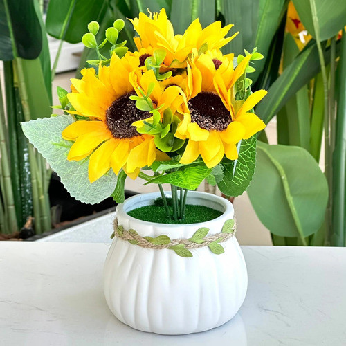Planta Artificial Girasol Maceta Cerámica Alto 22cm X Ø 12cm 0