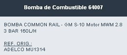 64007 Bomba De Combustible Common Rail Gm S 10 Mwm 2.8 3 Bar 1