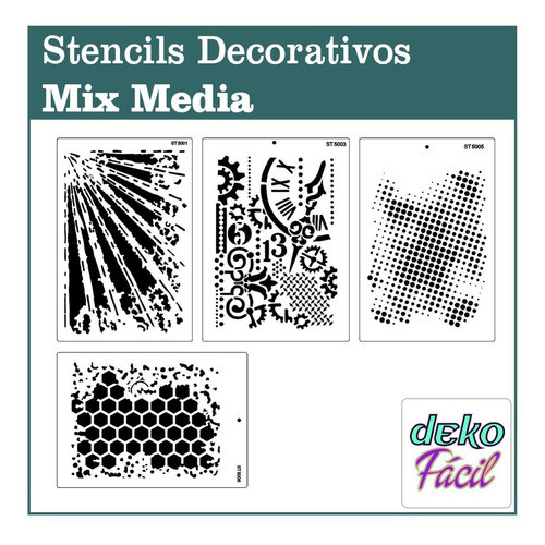 Pack X 4 Stencil Decorativo Mix Media 1