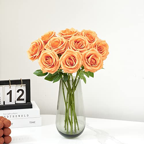 Rosas Artificiales De Seda 10u. Naranja 1