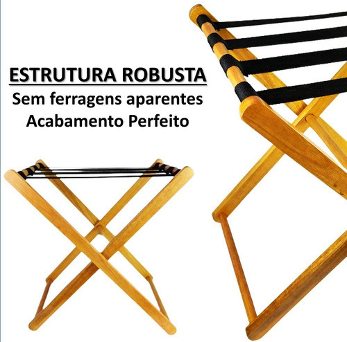 Kit 4 Suporte De Mala Madeira Pousada Hotel Maleiro Dobrável 1