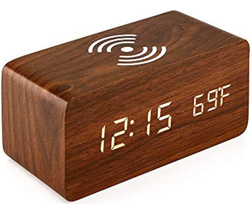 Oct17 Despertador De Madera Con Almohadilla De Carga Inalámb 0