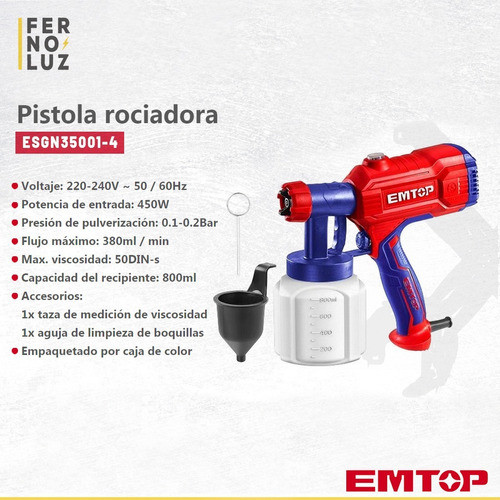 Equipo Pintar Pistola Compresor Emtop Total 450w 800ml 1