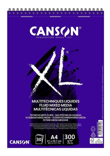 Bloco Canson Xl Mix Media A4 300g/m2 30 Folhas 0