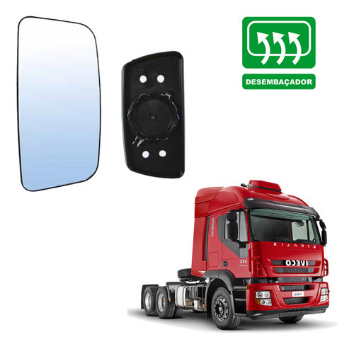 Vidro Com Base Retrovisor Iveco Tector Ld/le + Desembaçador 1