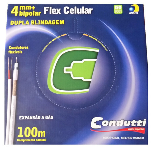 Cabo Coaxial Bipolar Dupla Blind. 4mm 100m 80% Cftv Condutti 0